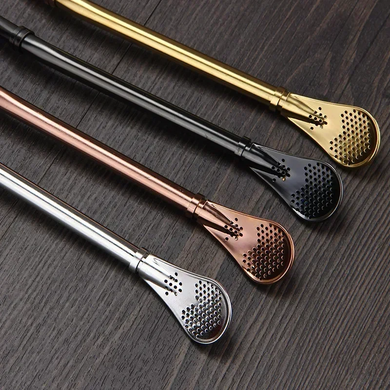Water Filter Straw - 再利用可能なステンレス鋼のストロー,1つのブラシ,4つの部品のセット,金属工具,バーアクセサリー,yerba mate
