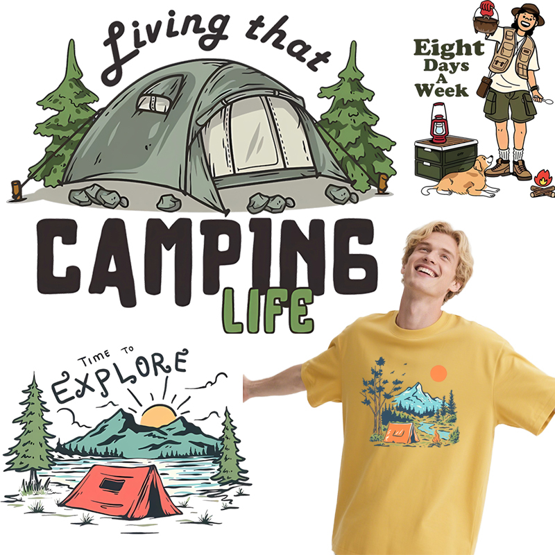 Outdoor Adventure Clothing - 夏キャンプ用DTF衣類 ホットスタンピングDIY メンズ＆レディース カジュアルTシャツ バックパック ジャケット