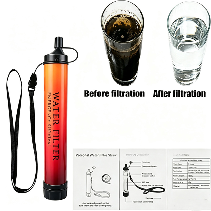 Water Filter Straw - アウトドア緊急サバイバル浄水器フィルターストロー、キャンプ、ハイキング、川、湖、小川での携帯用浄水ツール
