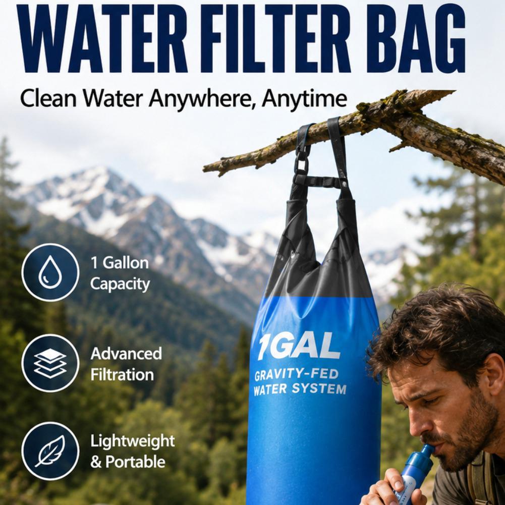 1ガロン対応の重力式浄水フィルターバッグ、ストロー、キャンプ - Water Filter Straw のレビューと価格
