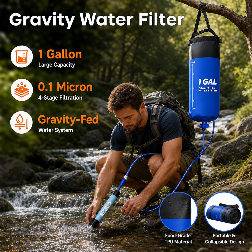 1ガロン対応の重力式浄水フィルターバッグ、ストロー、キャンプ - Water Filter Straw のレビューと価格