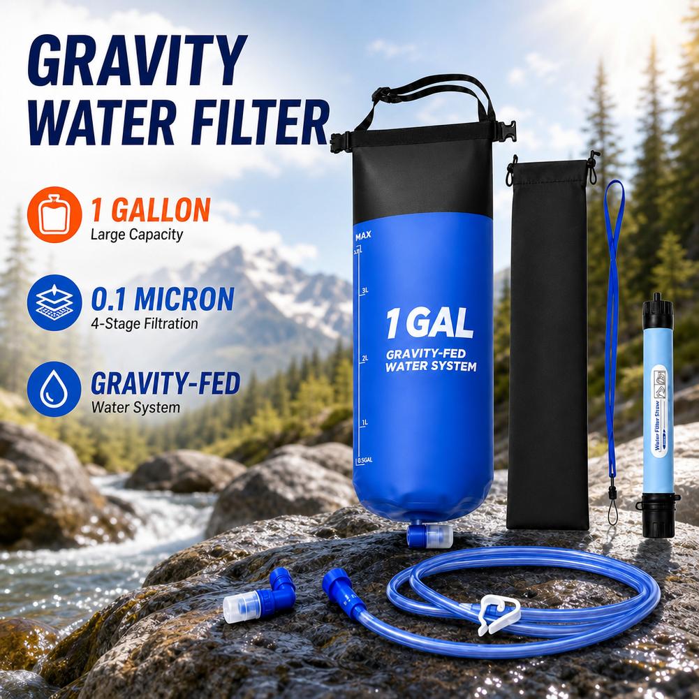 1ガロン対応の重力式浄水フィルターバッグ、ストロー、キャンプ - Water Filter Straw のレビューと価格